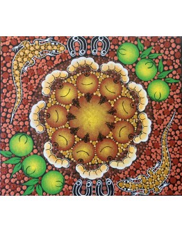 Women gathering food, by Jillian Williams, original Aboriginal art, 36 x 40cm