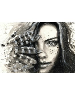 Sold - Lady with Feathers Printed Canvas 118x80cm